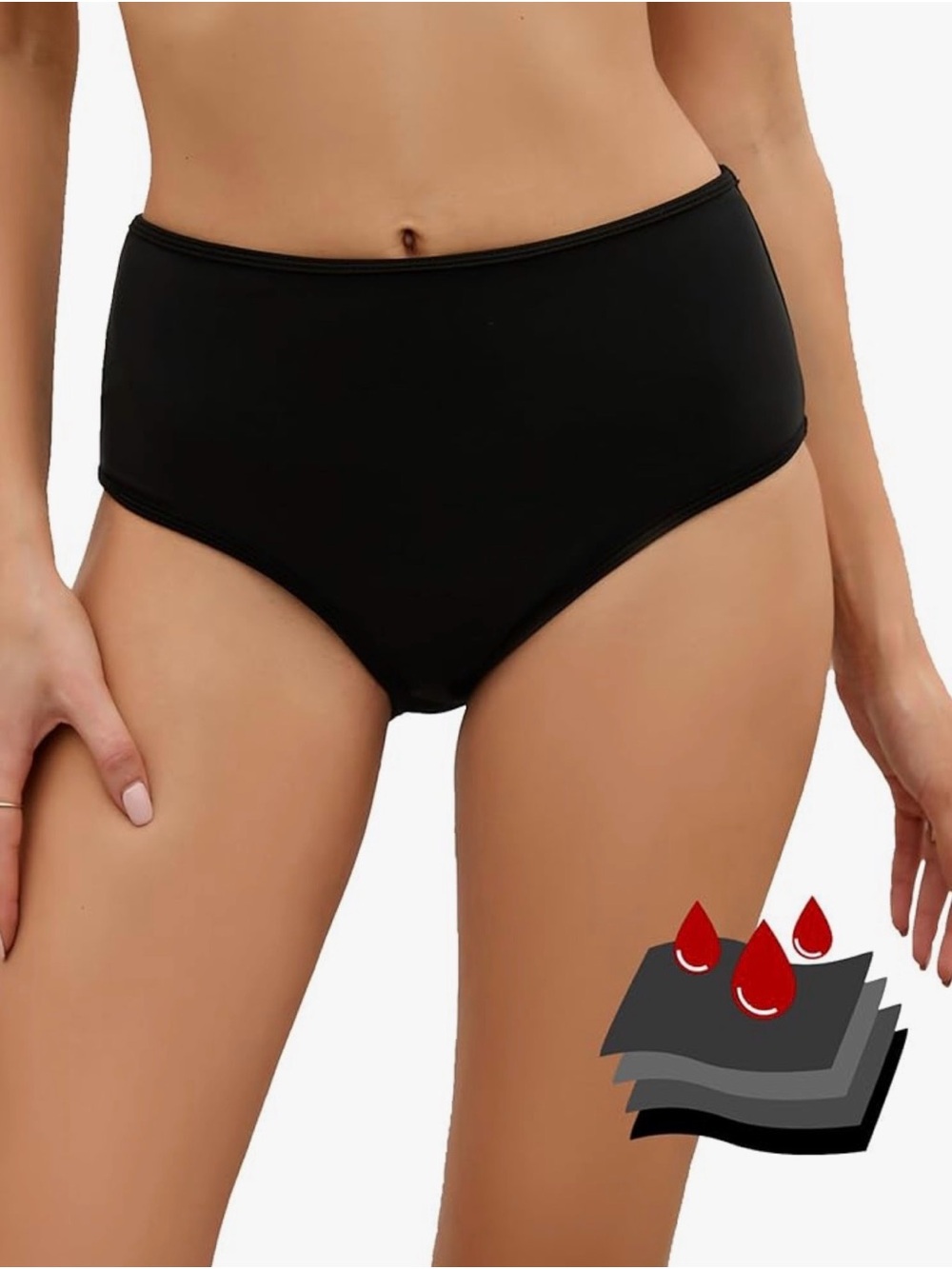 New - Period Swimwear Leakproof Bikini Bottoms Black High Waisted Coverage Swims